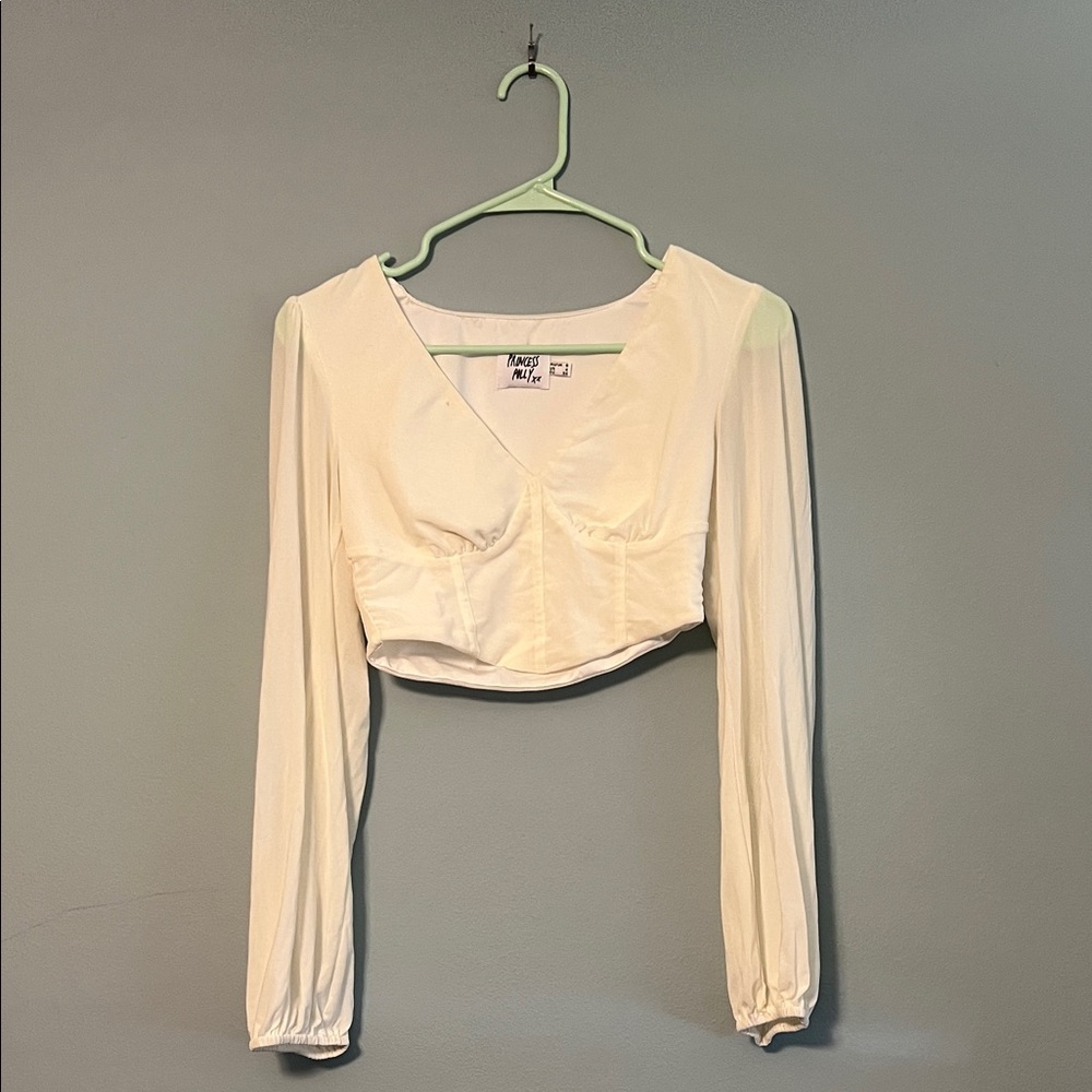 Princess Polly Cream Long Sleeve Blouse